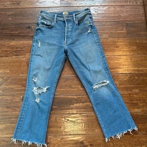 MOTHER The Tripper Ankle Fray Distressed Blue Jeans